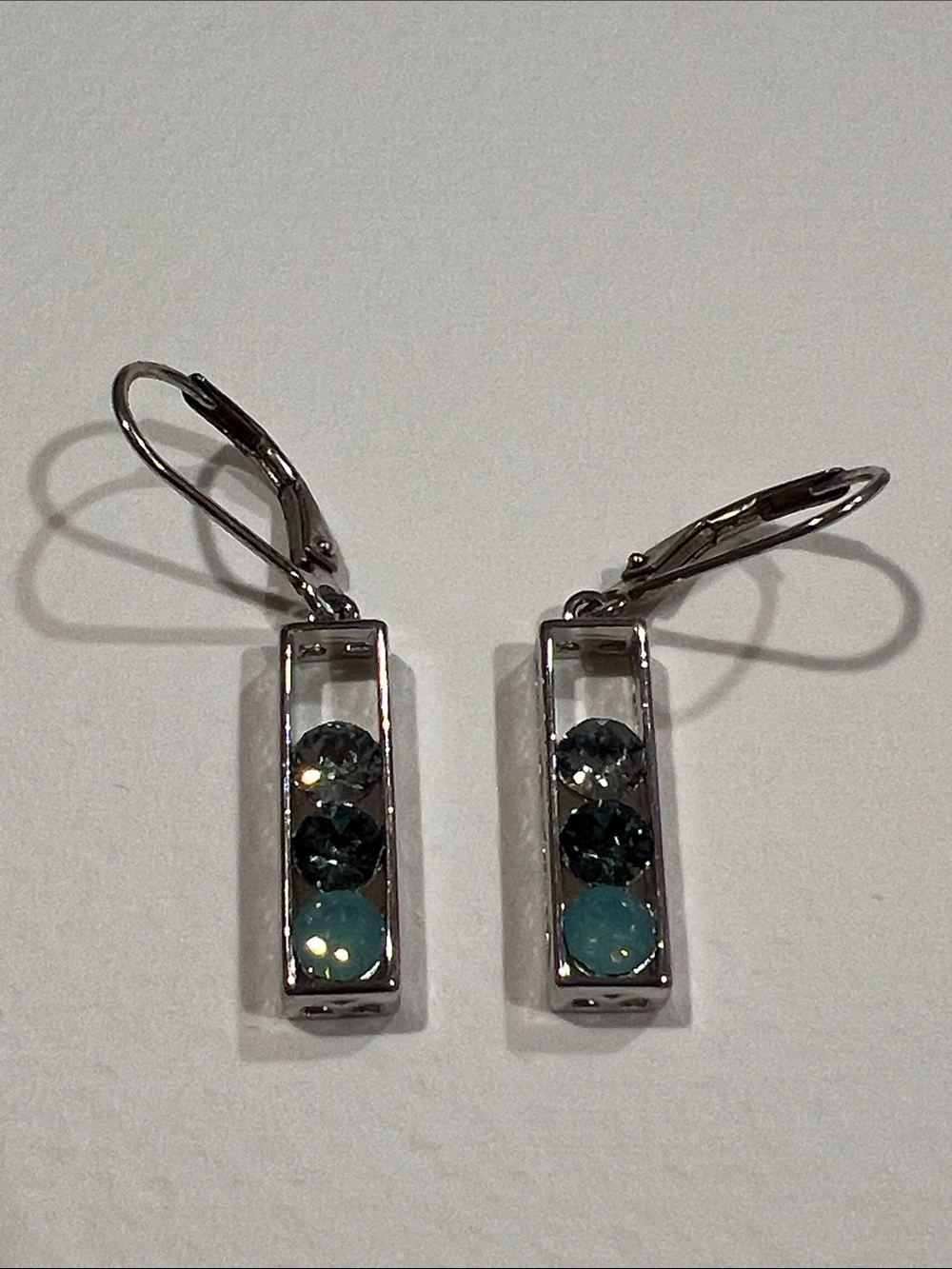 Sterling Silver Drop Earrings with Teal and Dark Blue Stones